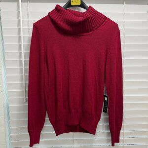 NWT Carole Little red long sleeve cowlneck cotton sweater, Size L